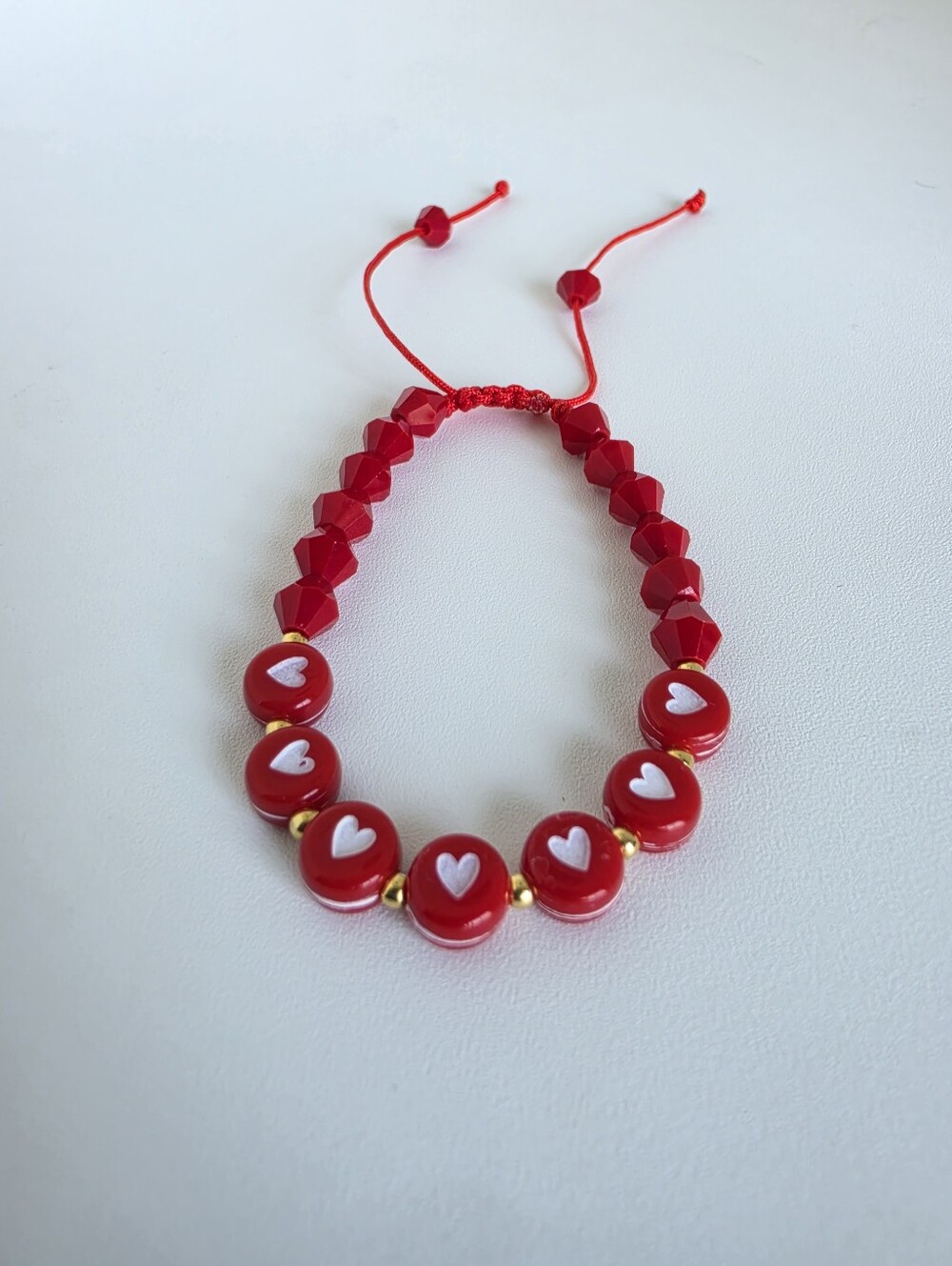Red Heart Beaded Adjustable Bracelet Handmade Valentine's Gift Boho Love